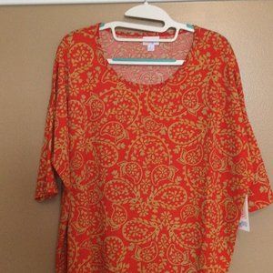 NWT Lularoe Irma shirt size Large. Burnt orange with gold paisley pattern